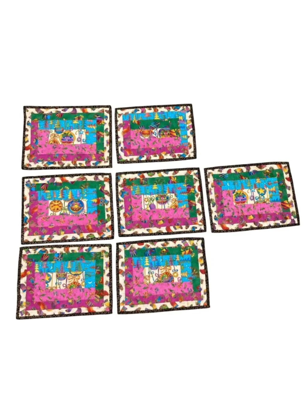 Vintage Christmas Laurel Burch Christmas Cats And Birds Quilted Placemats -7